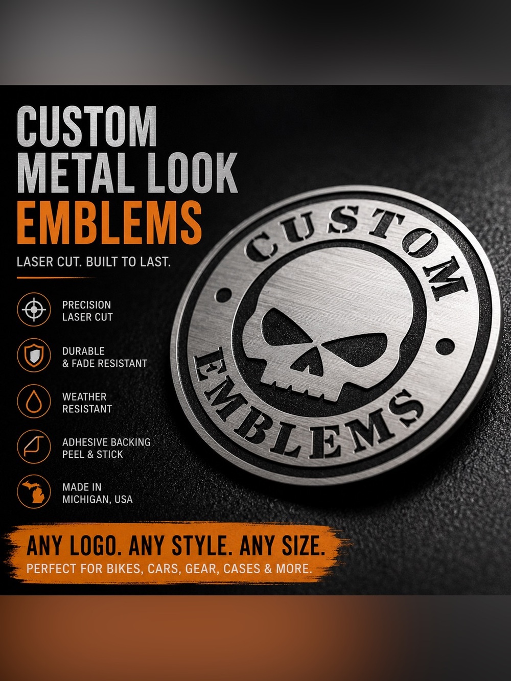 Harley-Davidson Silver and Black Skull Round Emblem